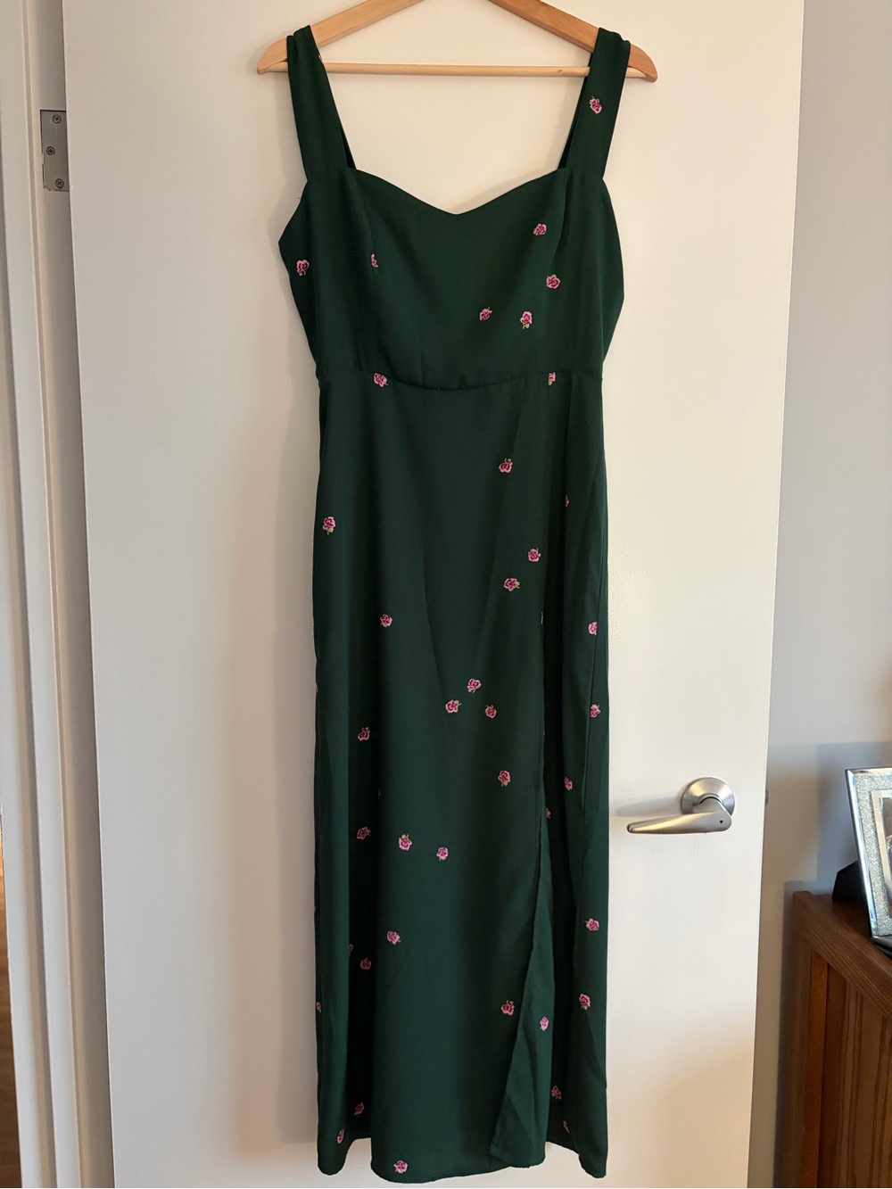 Park & Fifth Dark Green Maxi Dress with Pink Floral Details